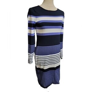 1775) Antonio Melani Long Sleeve Striped Pattern Colorblock Sweater Dress Size S